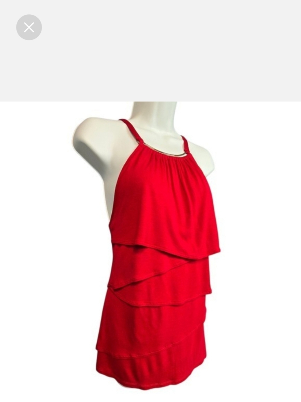 INC International Concepts Red Tiered Halter Top XL Gold Bar Neck Flowy Layers - Picture 11 of 11